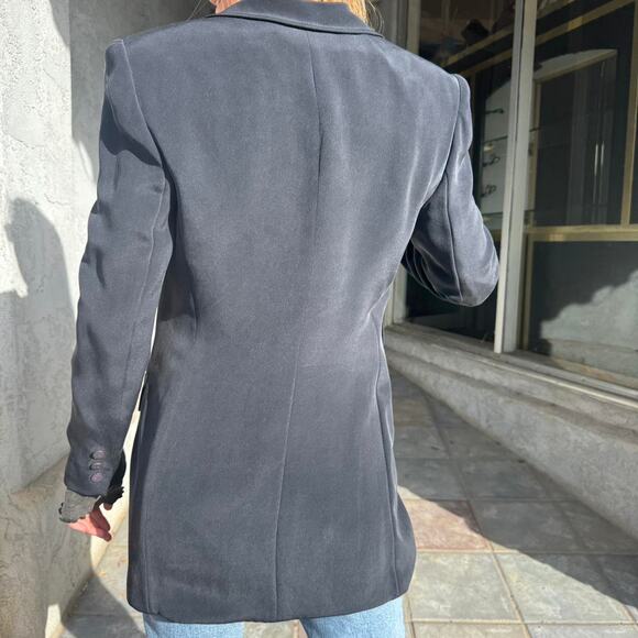 90s Jones New York 100% Silk Blazer 6 | Midnight Blue Minimalist Power Jacket - Picture 4 of 8